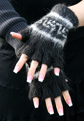 Bolivian Brushed Pattern Fingerless Alpaca Gloves for sale by Purely Alpaca